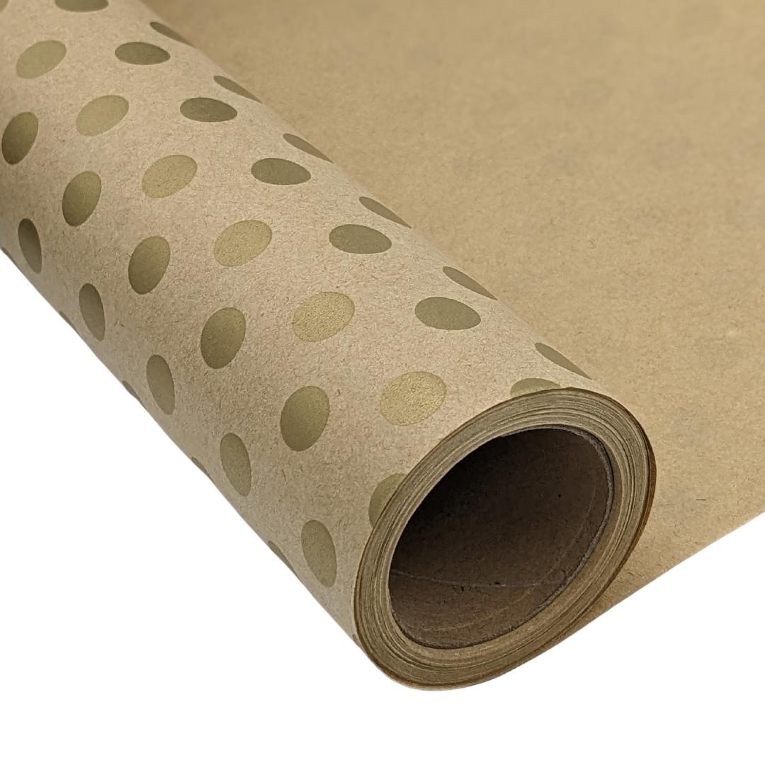 Kraft And Gold Polka Dots Wrapping Paper, 3-Roll, 30, 60 Total Sq. Ft.